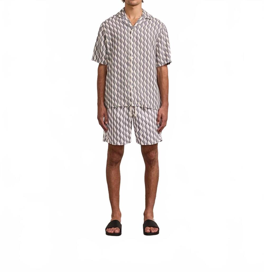 NEW FRESCOBAL CARIOCA roberto listra print linen shirt in coastal blue